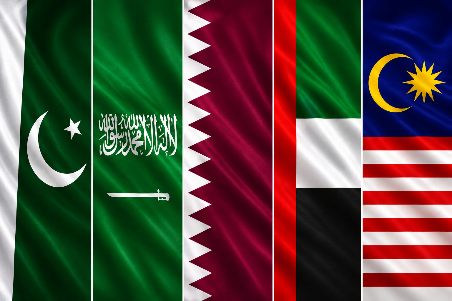 Pakistan Saudi Qatar UAE Malaysia flags
